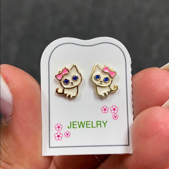 14k gold plated Enamel Cat Kitten CZ Earrings!. - Picture 3 of 7